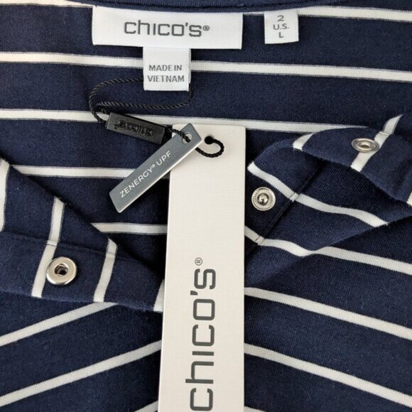 CHICO'S Zenergy UPF, Navy w White Stripes Short Sleeve Short Shift Dress; Size L - Picture 3 of 4